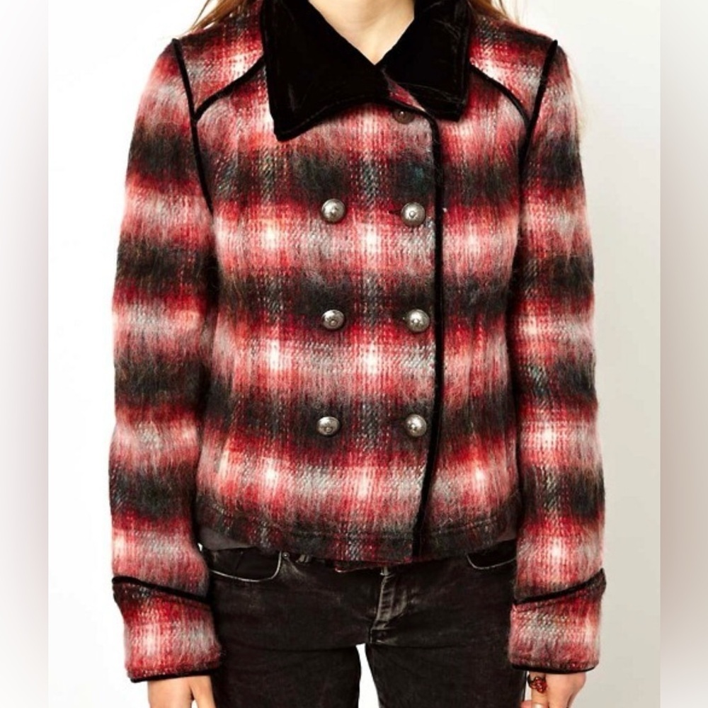 Free people plaid military Double-Breasted Jacket size XS